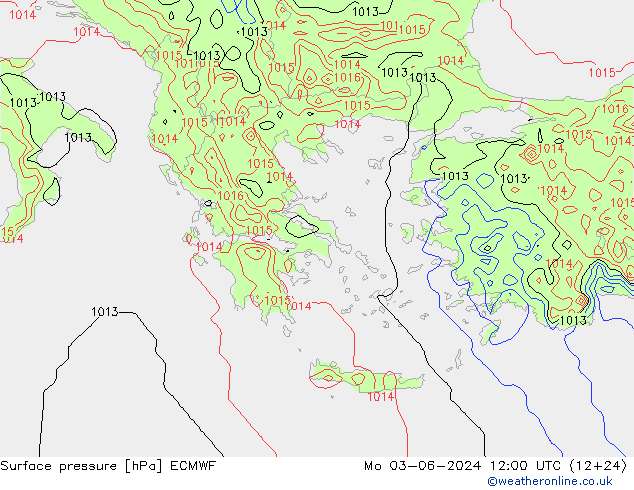 pressão do solo ECMWF Seg 03.06.2024 12 UTC