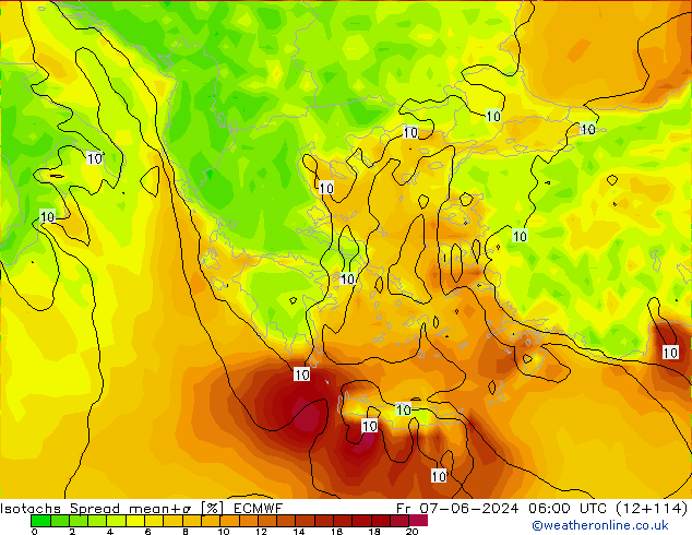 Isotachs Spread ECMWF Pá 07.06.2024 06 UTC