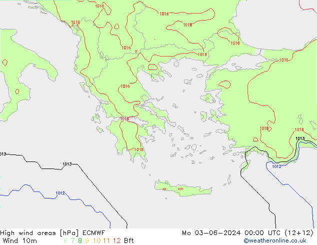 High wind areas ECMWF пн 03.06.2024 00 UTC