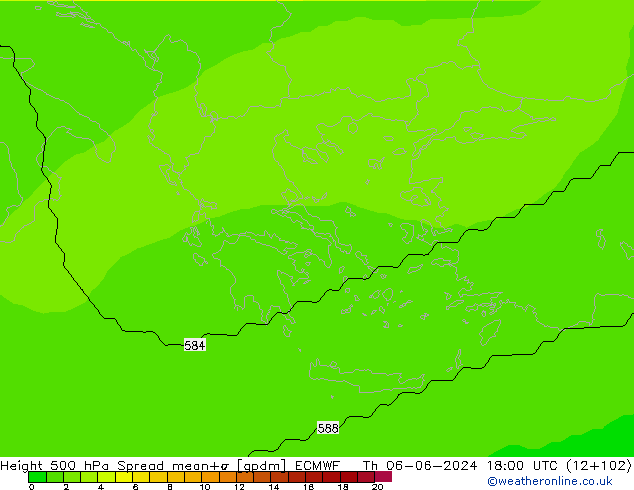 Height 500 hPa Spread ECMWF czw. 06.06.2024 18 UTC