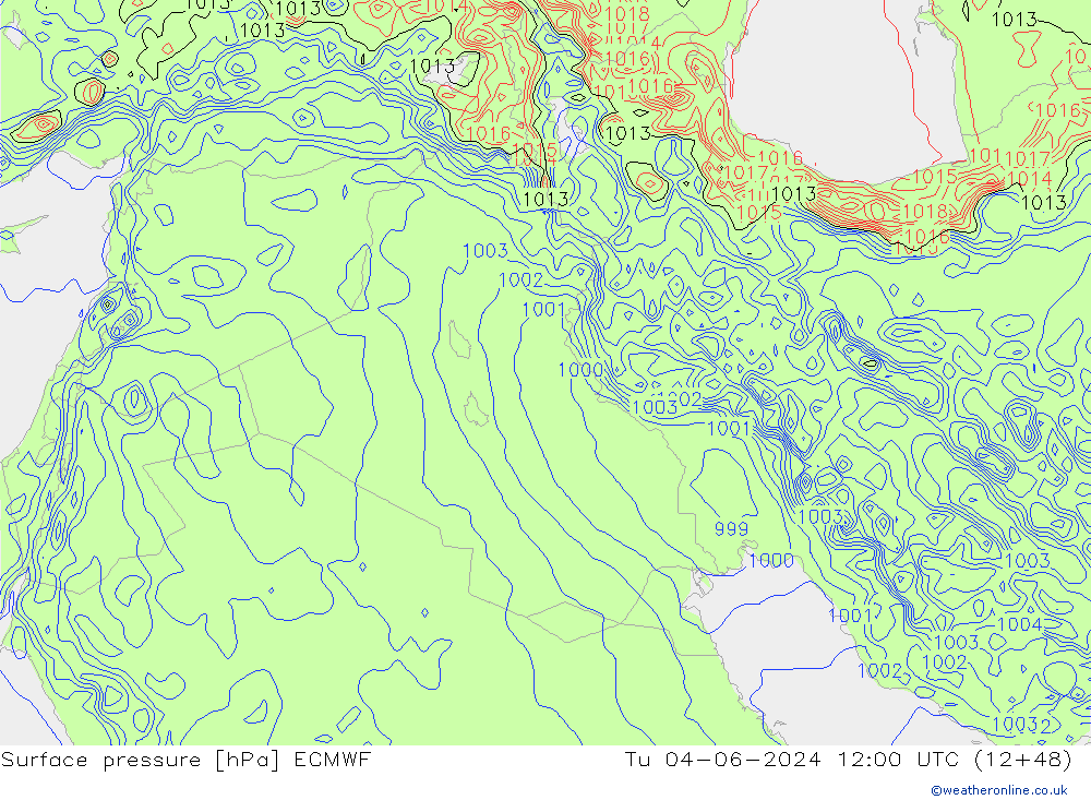 Surface pressure ECMWF Tu 04.06.2024 12 UTC