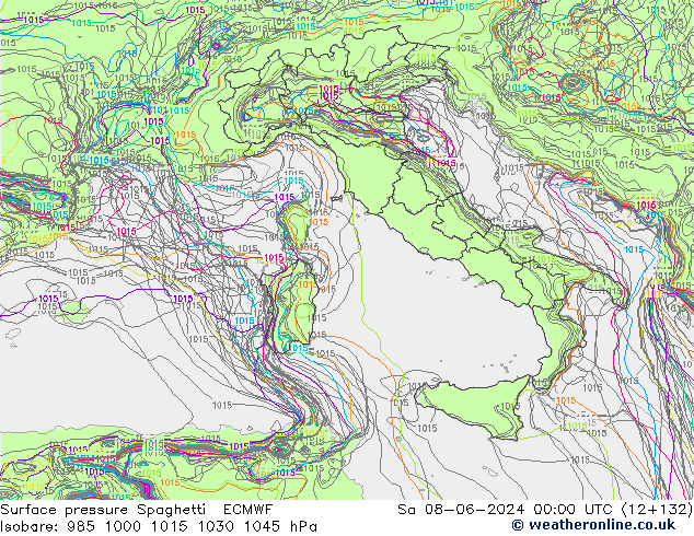 Bodendruck Spaghetti ECMWF Sa 08.06.2024 00 UTC