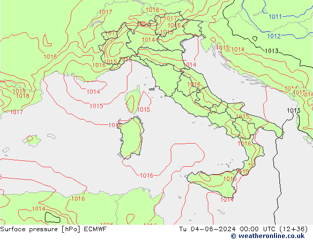 Surface pressure ECMWF Tu 04.06.2024 00 UTC