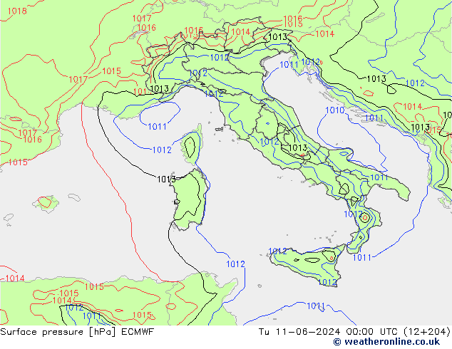 Atmosférický tlak ECMWF Út 11.06.2024 00 UTC