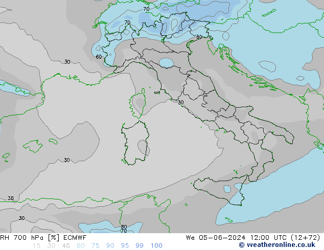 RH 700 hPa ECMWF We 05.06.2024 12 UTC