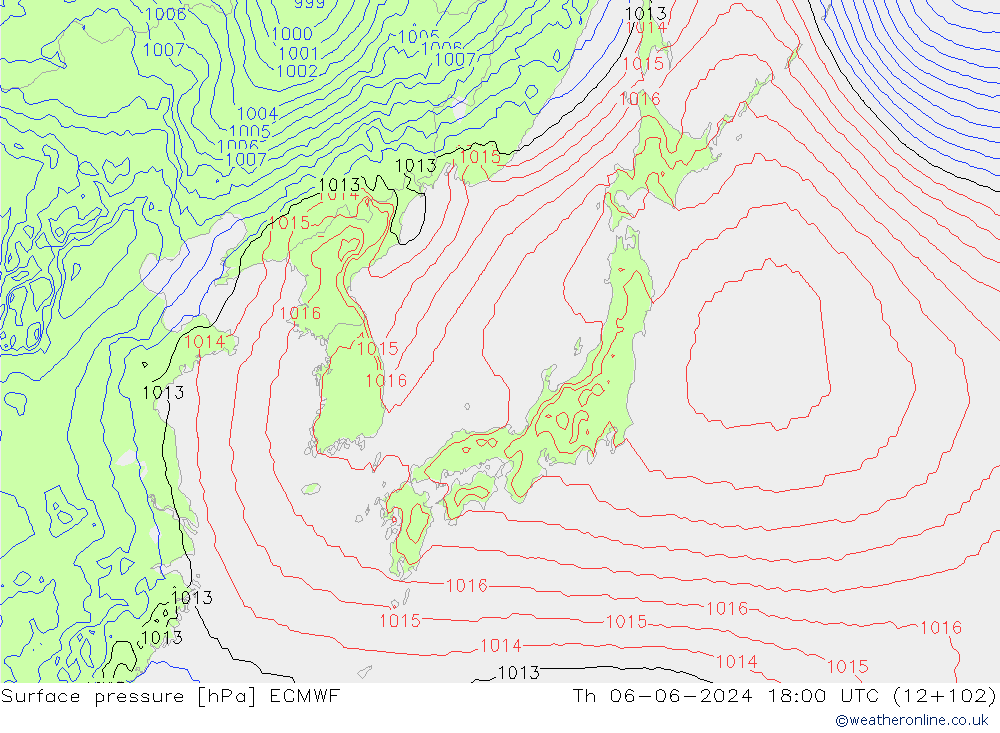 pressão do solo ECMWF Qui 06.06.2024 18 UTC