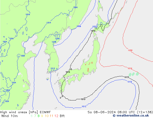 High wind areas ECMWF  08.06.2024 06 UTC