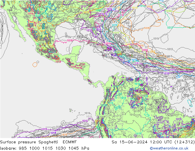 Surface pressure Spaghetti ECMWF Sa 15.06.2024 12 UTC