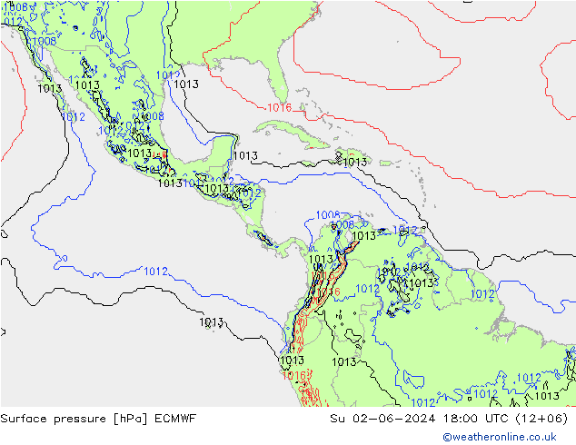 Presión superficial ECMWF dom 02.06.2024 18 UTC