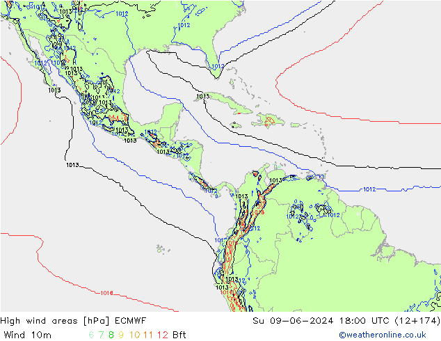 High wind areas ECMWF dim 09.06.2024 18 UTC
