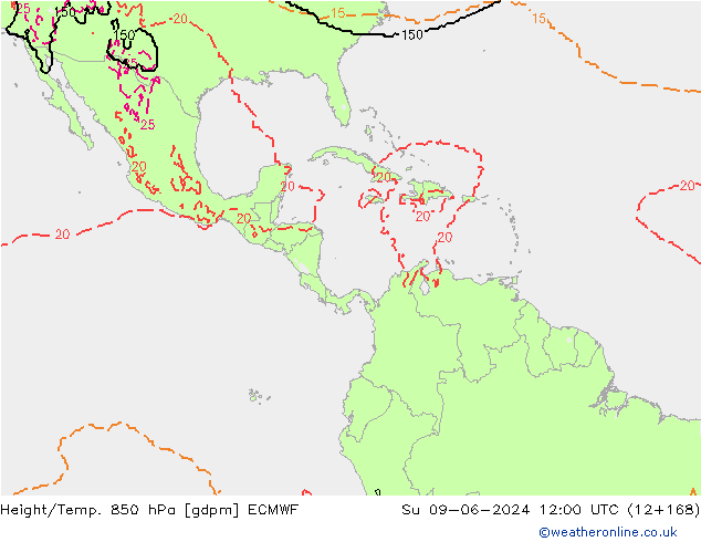 Height/Temp. 850 hPa ECMWF Su 09.06.2024 12 UTC