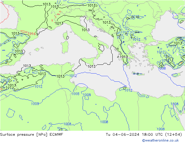 Surface pressure ECMWF Tu 04.06.2024 18 UTC