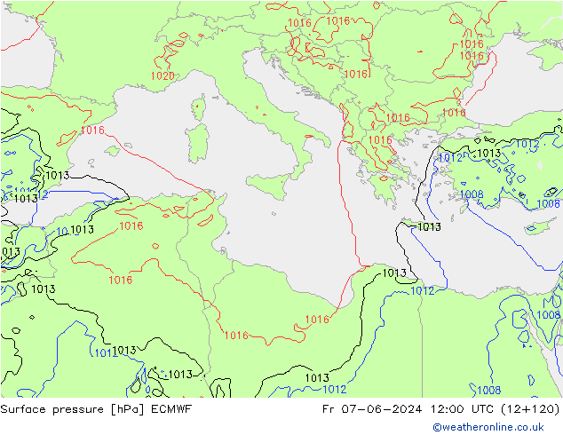 Luchtdruk (Grond) ECMWF vr 07.06.2024 12 UTC