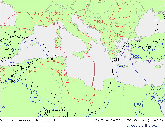 Pressione al suolo ECMWF sab 08.06.2024 00 UTC