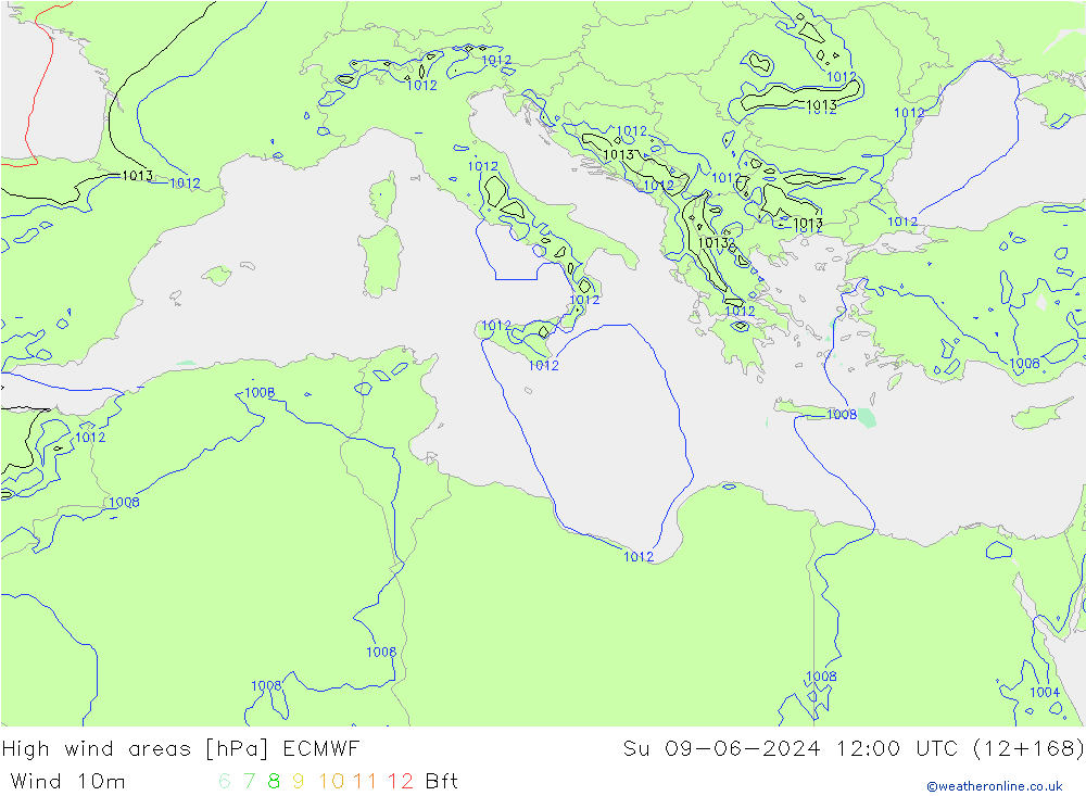 High wind areas ECMWF Ne 09.06.2024 12 UTC