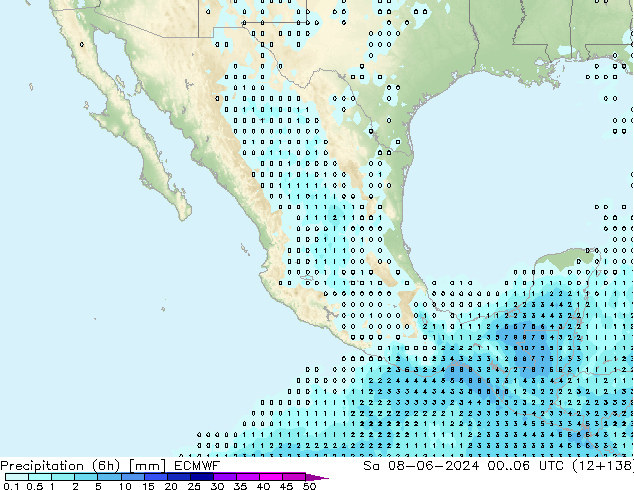 Precipitação (6h) ECMWF Sáb 08.06.2024 06 UTC