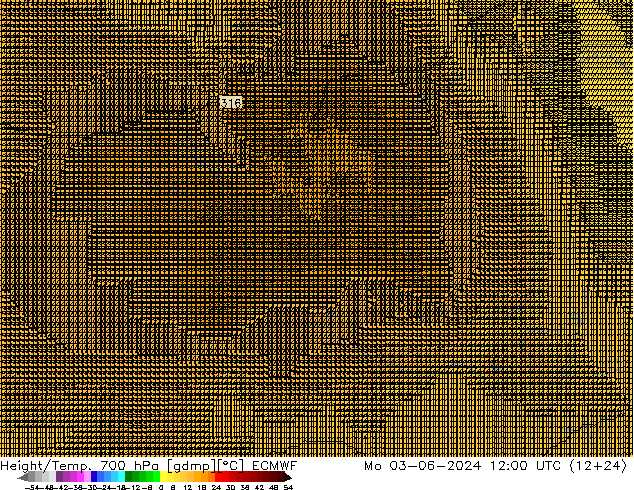 Height/Temp. 700 hPa ECMWF Mo 03.06.2024 12 UTC