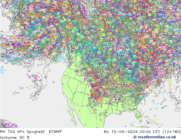 Humedad rel. 700hPa Spaghetti ECMWF lun 10.06.2024 00 UTC