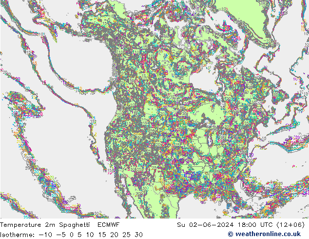 température 2m Spaghetti ECMWF dim 02.06.2024 18 UTC