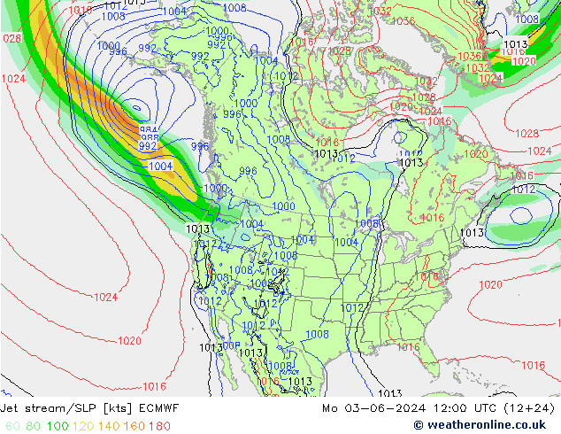 高速氣流/地面气压 ECMWF 星期一 03.06.2024 12 UTC