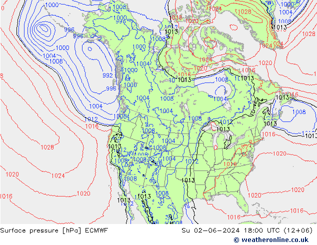 Atmosférický tlak ECMWF Ne 02.06.2024 18 UTC