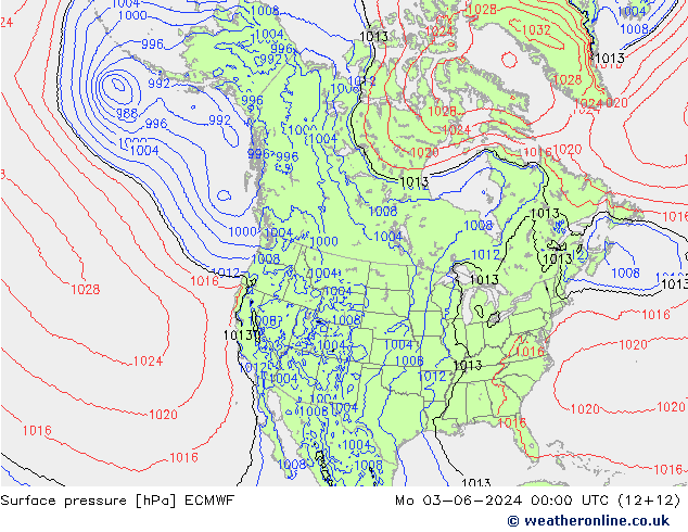 Pressione al suolo ECMWF lun 03.06.2024 00 UTC