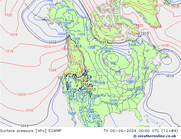 Surface pressure ECMWF Th 06.06.2024 00 UTC