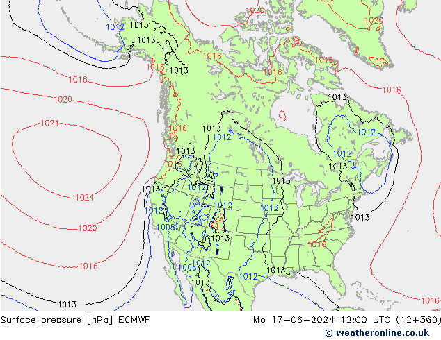 Presión superficial ECMWF lun 17.06.2024 12 UTC