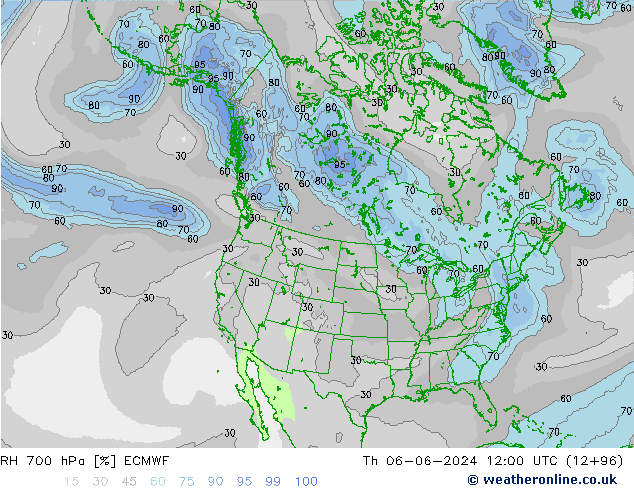 RH 700 hPa ECMWF Th 06.06.2024 12 UTC