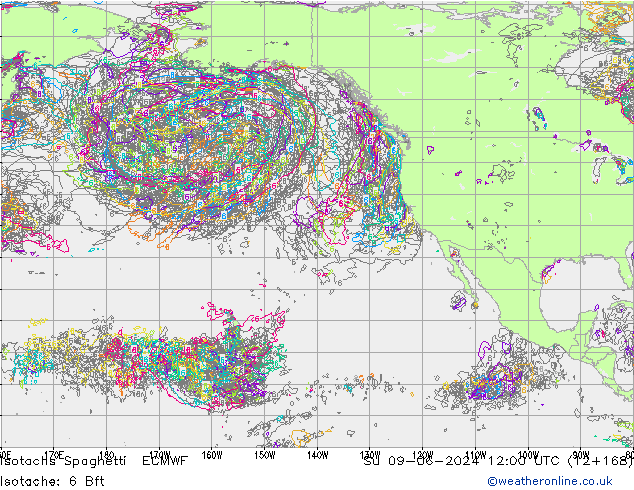 Isotachs Spaghetti ECMWF Su 09.06.2024 12 UTC