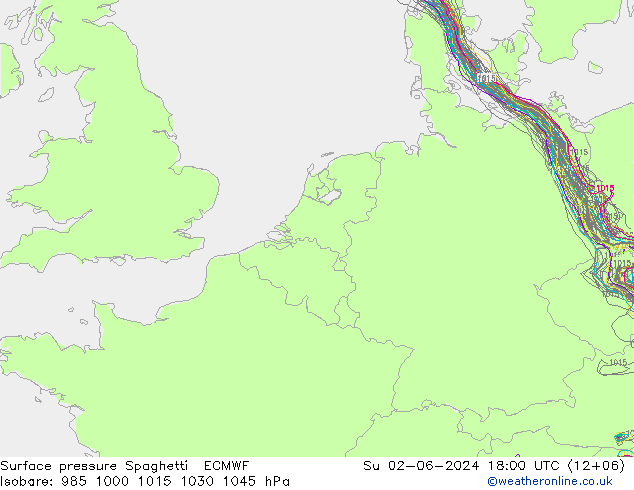 Luchtdruk op zeeniveau Spaghetti ECMWF zo 02.06.2024 18 UTC