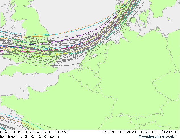 Height 500 hPa Spaghetti ECMWF mer 05.06.2024 00 UTC