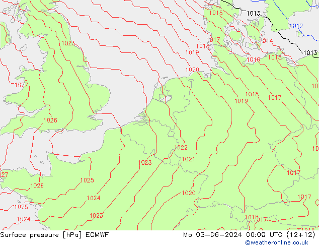 Atmosférický tlak ECMWF Po 03.06.2024 00 UTC