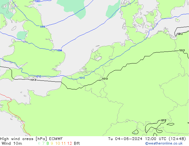 High wind areas ECMWF вт 04.06.2024 12 UTC