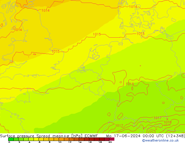 Surface pressure Spread ECMWF Mo 17.06.2024 00 UTC