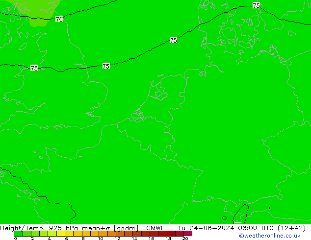 Height/Temp. 925 hPa ECMWF Di 04.06.2024 06 UTC