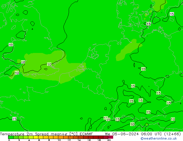 Temperature 2m Spread ECMWF We 05.06.2024 06 UTC