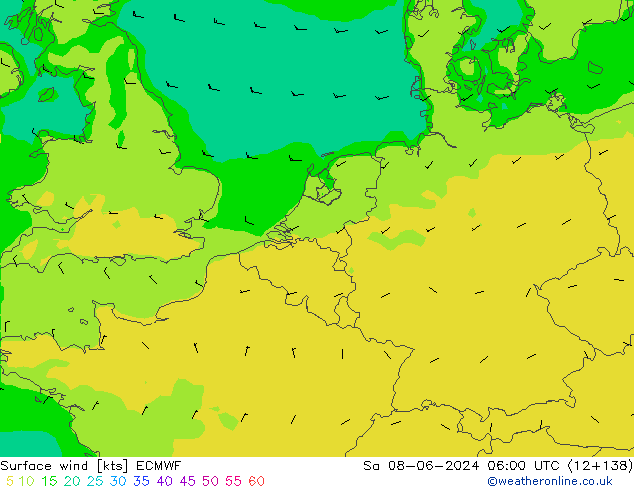 Surface wind ECMWF So 08.06.2024 06 UTC