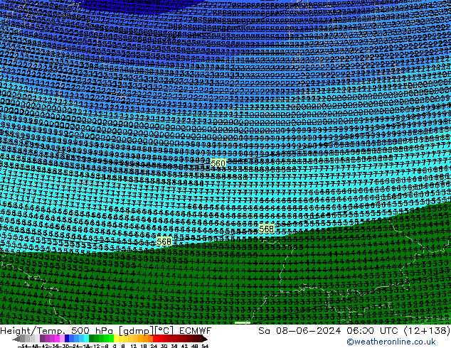 Geop./Temp. 500 hPa ECMWF sáb 08.06.2024 06 UTC