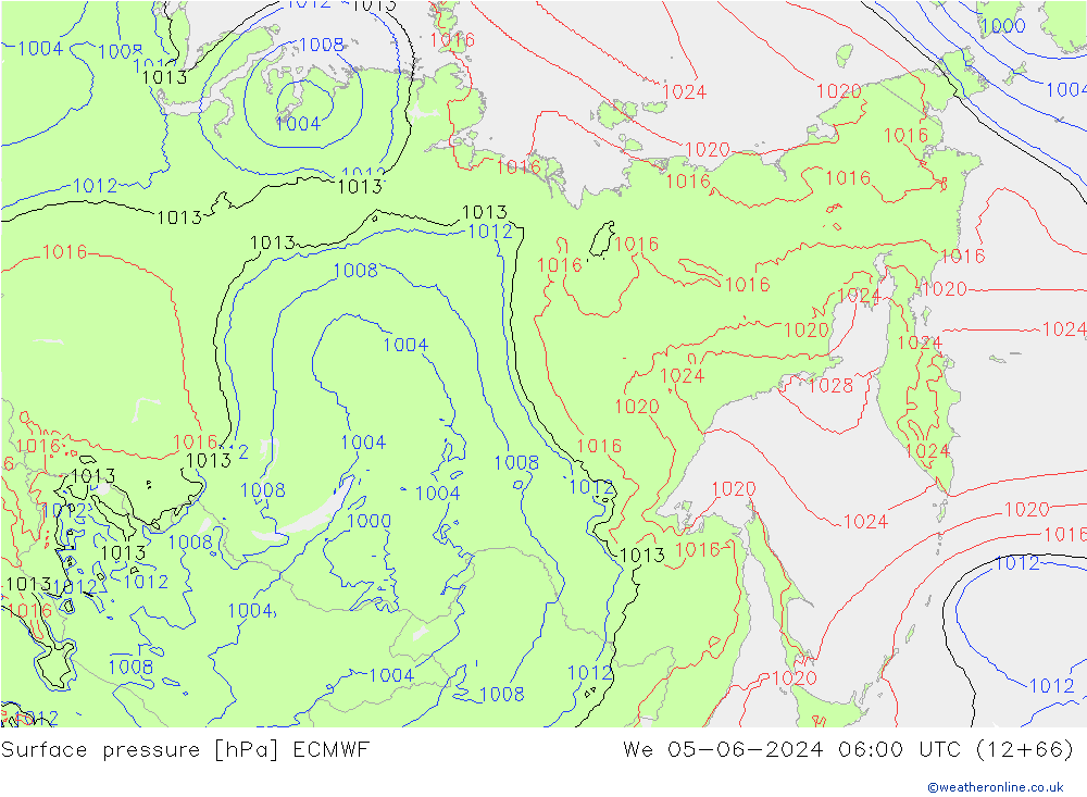 Luchtdruk (Grond) ECMWF wo 05.06.2024 06 UTC