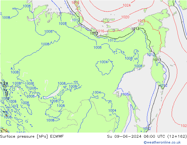Pressione al suolo ECMWF dom 09.06.2024 06 UTC