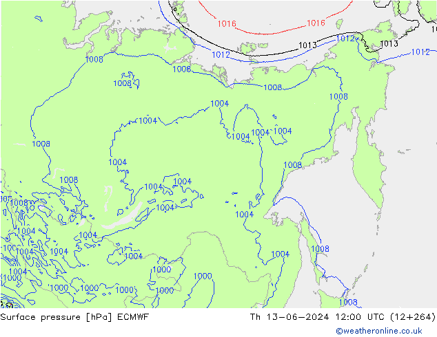 Atmosférický tlak ECMWF Čt 13.06.2024 12 UTC