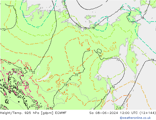 Height/Temp. 925 hPa ECMWF  08.06.2024 12 UTC