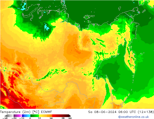 Temperature (2m) ECMWF So 08.06.2024 06 UTC