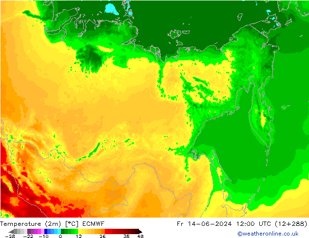 Temperature (2m) ECMWF Fr 14.06.2024 12 UTC