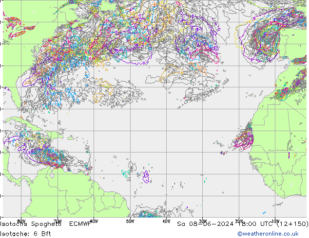 Isotachs Spaghetti ECMWF сб 08.06.2024 18 UTC