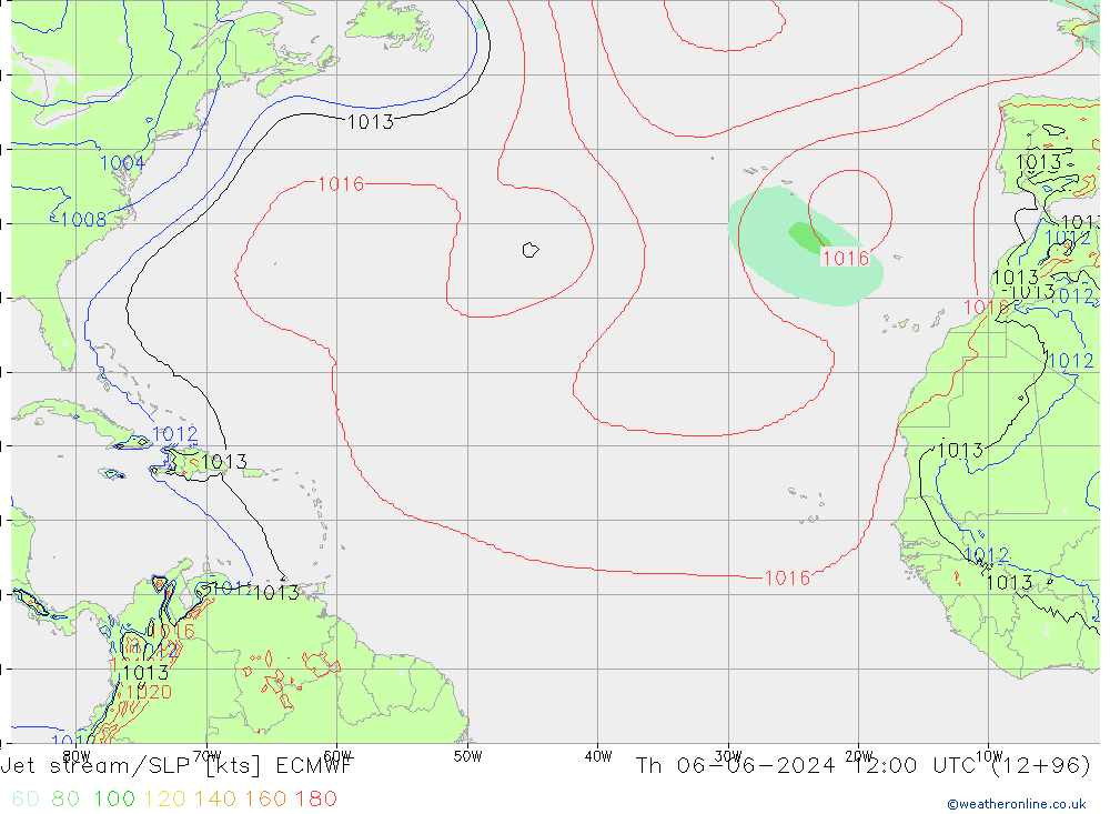 Jet stream ECMWF Qui 06.06.2024 12 UTC