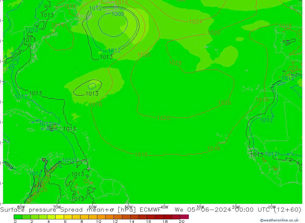 pression de l'air Spread ECMWF mer 05.06.2024 00 UTC