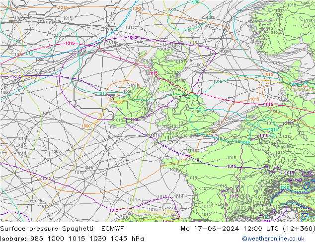 Surface pressure Spaghetti ECMWF Mo 17.06.2024 12 UTC