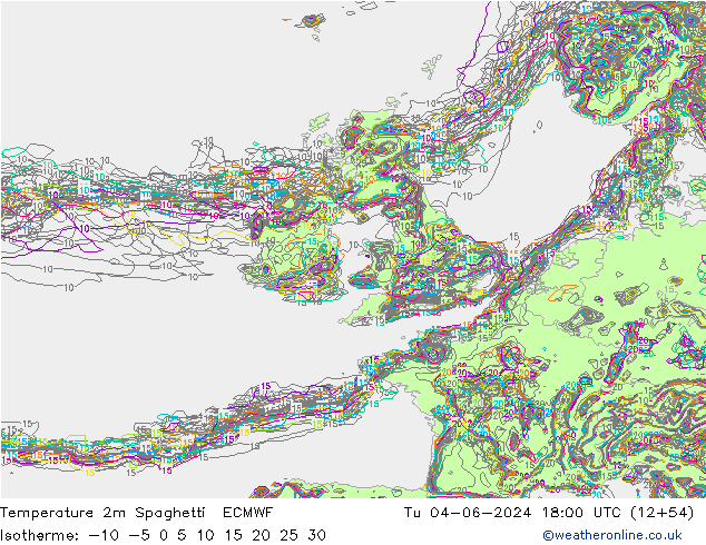 Sıcaklık Haritası 2m Spaghetti ECMWF Sa 04.06.2024 18 UTC